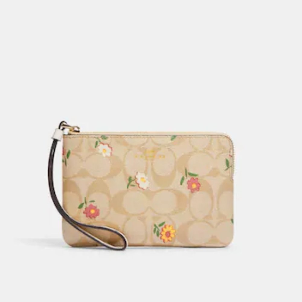 Brand New Coach Zip Wristlet In Signature Canvas With Nostalgic Ditsy Print